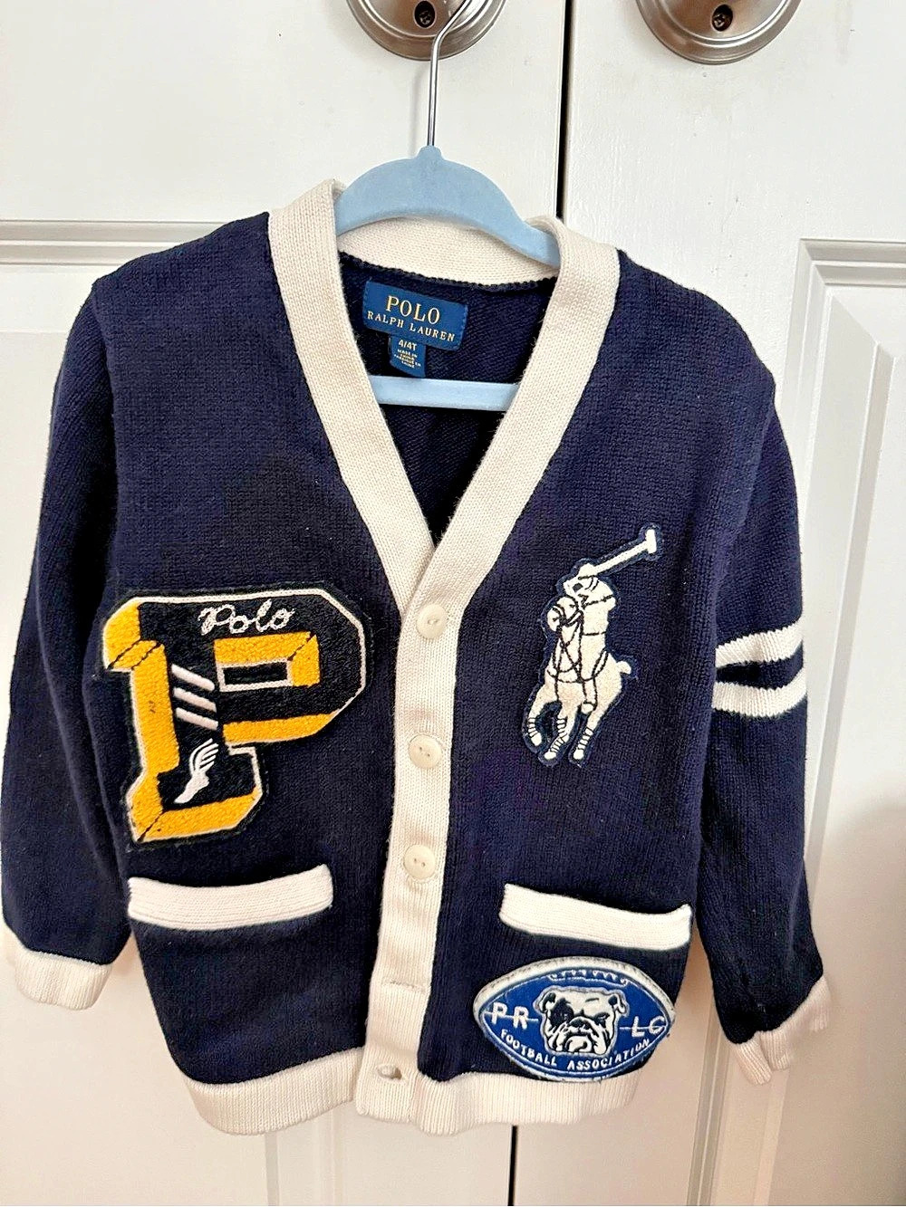 Polo Ralph Lauren  Letterman Cardigan Blue & Cream 4t